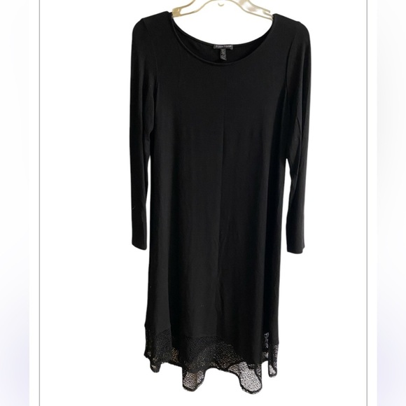 Eileen Fisher Black Midi Dress Long Sleeve Mesh Trim Small - Picture 3 of 10